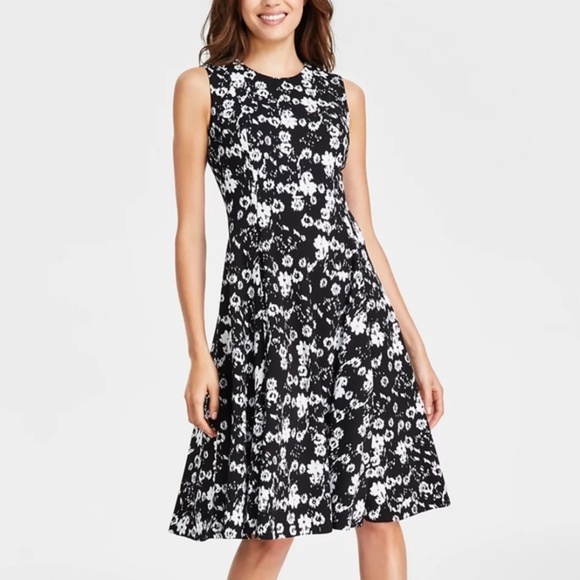 Calvin Klein |  Knit Printed Floral A-Line Dress - Picture 1 of 14